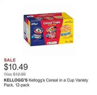 Costco Kellogg's cereal in a cup variety pack, 12-pack offer