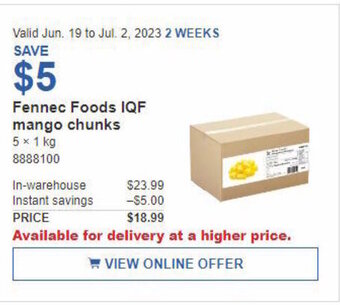 Costco Fennec Foods IQF mango chunks offer