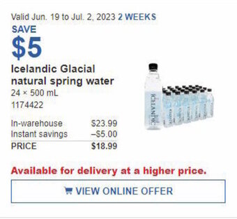 Costco Icelandic Glacial natural spring water offer