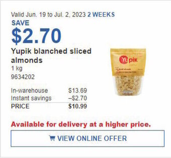 Costco Yupik blanched sliced almonds offer