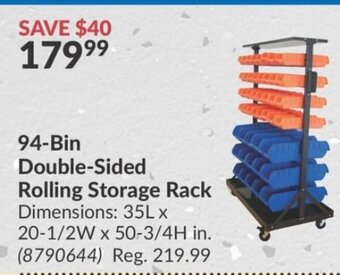 Princess Auto 94-Bin Double-Sided Rolling Storage Rack offer