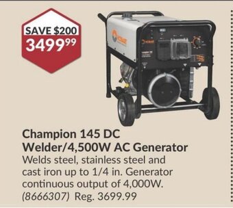 Princess Auto Champion 145 DC Welder/4,500W AC Generator offer