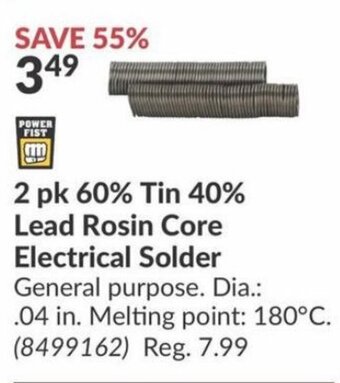 Princess Auto 2 pk 60% Tin 40% Lead Rosin Core Electrical Solder offer