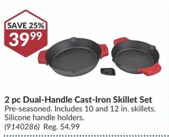Princess Auto 2 pc Dual-Handle Cast-Iron Skillet Set Pre-seasoned. Includes 10 and 12 in. skillets. Silicone handle holders. offer