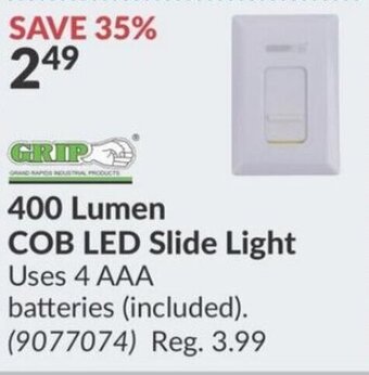 Princess Auto 400 Lumen COB LED Slide Light Uses 4 AAA batteries (included). offer