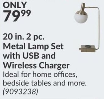 Princess Auto 20 in. 2 pc. Metal Lamp Set with USB and Wireless Charger Ideal for home offices, bedside tables and more. offer
