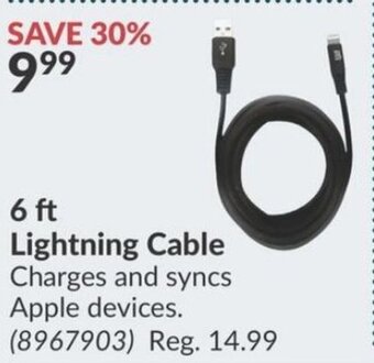 Princess Auto 6 ft Lightning Cable Charges and syncs Apple devices. offer