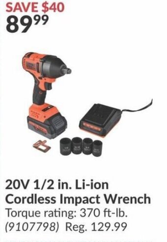 Princess Auto 20V 1/2 in. Li-ion Cordless Impact Wrench offer
