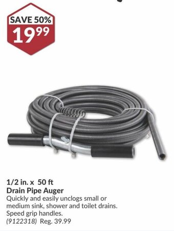 Princess Auto 1/2 in. x 50 ft Drain Pipe Auger offer