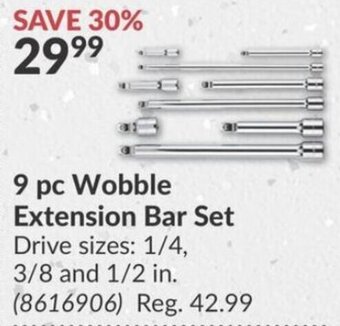 Princess Auto 9 pc Wobble Extension Bar Set Drive sizes: 1/4, 3/8 and 1/2 in. offer