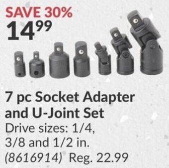 Princess Auto 7 pc Socket Adapter and U-Joint Set Drive sizes: 1/4, 3/8 and 1/2 in. offer