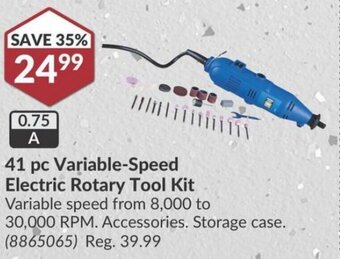 Princess Auto 41 pc Variable-Speed Electric Rotary Tool Kit Variable speed from 8,000 to 30,000 RPM. Accessories. Storage case. offer