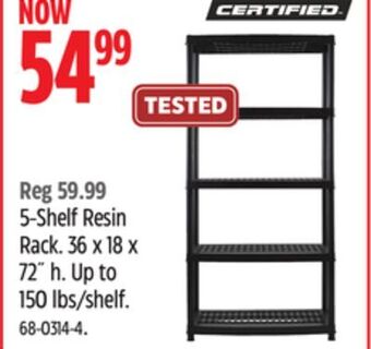 Canadian Tire Certified 5-shelf resin rack offer