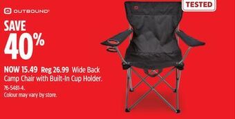 Canadian Tire Outbound wide back camp chair with built-in cup holder offer