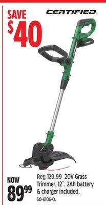 Canadian Tire Certified 20v grass trimmer, 12 offer