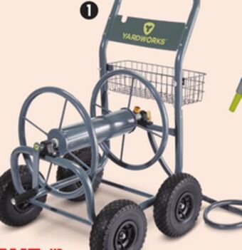 Canadian Tire Yardworks steel hose reel cart with flat-free tires. offer