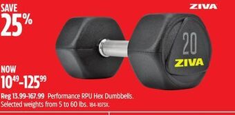 Canadian Tire Ziva performance rpu hex dumbbells offer