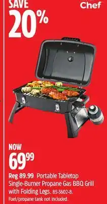 Canadian Tire Master chef portable tabletop single-burner propane gas bbq grill with folding legs offer