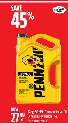 Canadian Tire Pennzoil conventional oil offer