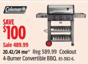 Canadian Tire Coleman cookout 4-burner convertible bbq offer