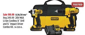 Canadian Tire Dewalt 20v max li-ion cordless 1⁄2˝ drill and 1⁄4˝ impact driver combo kit offer