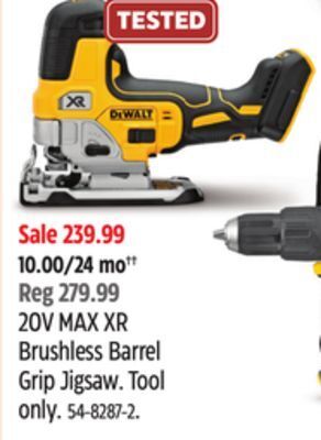 Canadian Tire Dewalt 20v max xr brushless barrel grip jigsaw offer