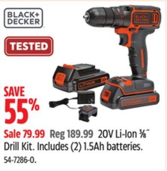 Canadian Tire Black & decker 20v li-ion 3⁄8 drill kit offer