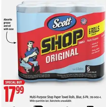 Canadian Tire Scott multi-purpose shop paper towel roll, blue, 6-pk offer