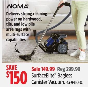 Canadian Tire Noma surfaceelite bagless canister vacuum offer
