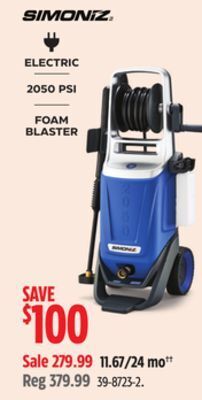 Canadian Tire Simoniz 2050 psi 1.5 gpm corded cold water wheeled brushed electric pressure washer w/ foam blaster offer