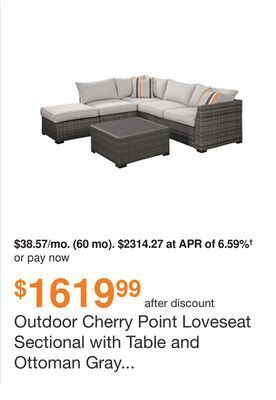 Ashley Furniture Outdoor cherry point loveseat sectional with table and ottoman gray in grey by ashley offer