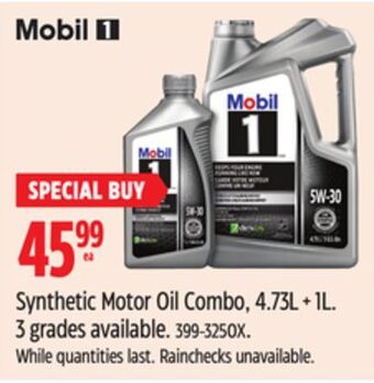 Canadian Tire Mobil 1 synthetic motor oil combo, 4.73l + 1l offer