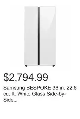Costco Samsung bespoke 36 in. 22.6 cu. ft. white glass side-by-side counter depth refrigerator with beverage center offer
