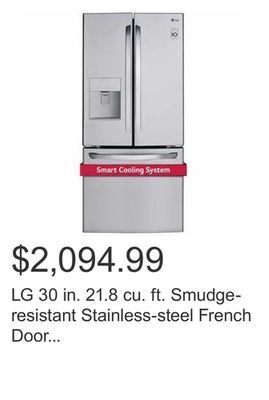Costco Lg 30 in. 21.8 cu. ft. smudge-resistant stainless-steel french door refrigerator with smartdiagnosis offer