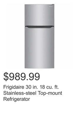 Costco Frigidaire 30 in. 18 cu. ft. stainless-steel top-mount refrigerator offer