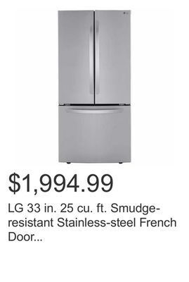Costco Lg 33 in. 25 cu. ft. smudge-resistant stainless-steel french door refrigerator with smartdiagnosis offer