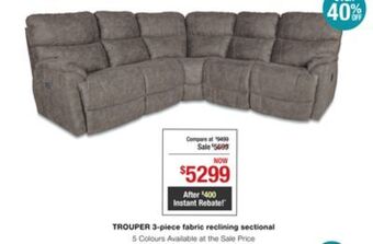 La Z Boy Trouper 3-piece fabric reclining sectional offer