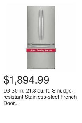 Costco Lg 30 in. 21.8 cu. ft. smudge-resistant stainless-steel french door refrigerator with smartdiagnosis offer