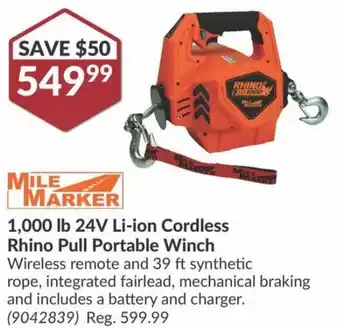 Princess Auto 1,000 lb 24V Li-ion Cordless Rhino Pull Portable Winch offer