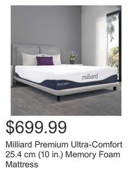 Costco Milliard premium ultra-comfort 25.4 cm (10 in.) memory foam mattress offer