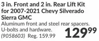 Princess Auto 3 in. Front and 2 in. Rear Lift Kit for 2007-2021 Chevy Silverado Sierra GMC offer