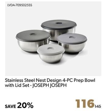 Shopper+ Stainless steel nest design 4-pc prep bowl with lid set - joseph joseph offer