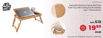Shopper+ Adjustable bamboo laptop bed desk table tray with cooling fan & foldable legs - primecables offer