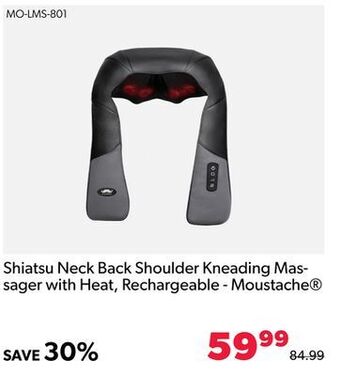 Shopper+ Shiatsu neck back shoulder kneading massager with heat, rechargeable - moustache offer