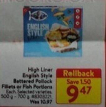 Walmart High Liner English Style Battered Pollock Fillets or Fish Portions offer