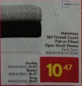 Walmart Mainstays 180 Thread-Count Flat or Fitted Open Stock Sheets offer
