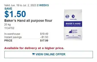 Costco Baker's Hand all purpose flour 20 kg offer