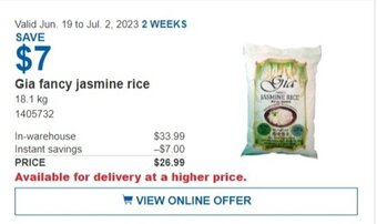 Costco Gia fancy jasmine rice offer