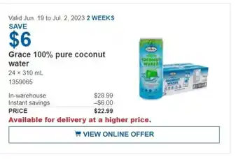 Costco Grace 100% pure coconut offer