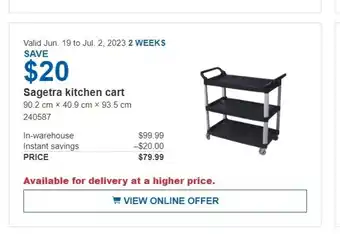 Costco Sagetra kitchen cart 90.2 cm x 40.9 cm x 93.5 cm offer